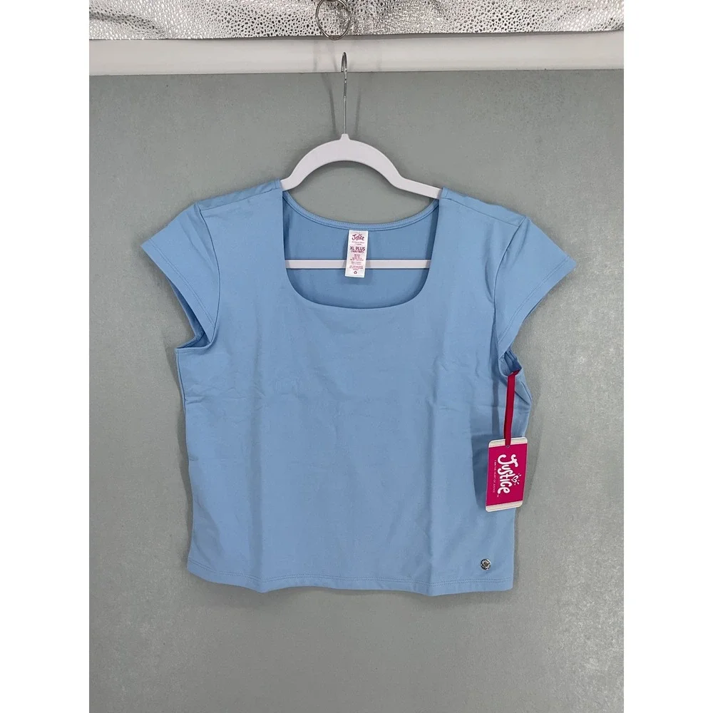 Justice Girls Seamless Top Cap Sleeve Square Neck Sail Blue XL Plus 16P 18P
